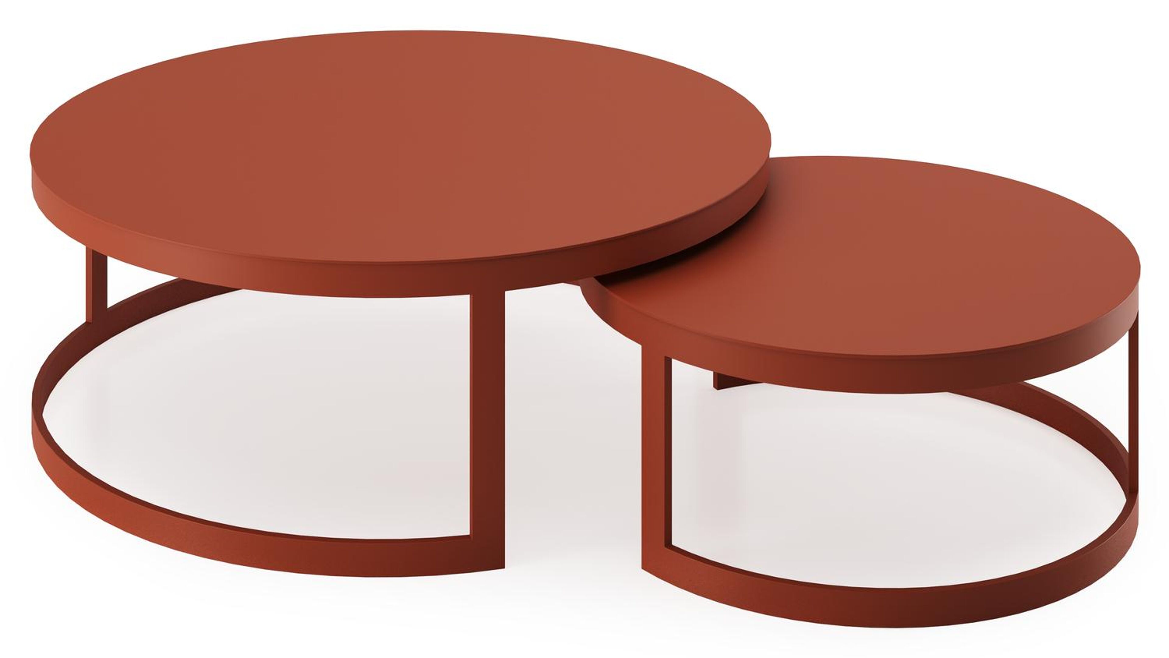 Enna set van 2 loungetafels in roestbruin aluminium - Dia. 100/70 x H 37/30 cm