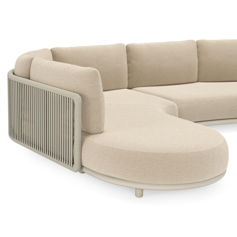 Lomano loungehoek in beige aluminium en beige verticaal geweven luxe vlakke rope met Althea Chalk all weather cosytica