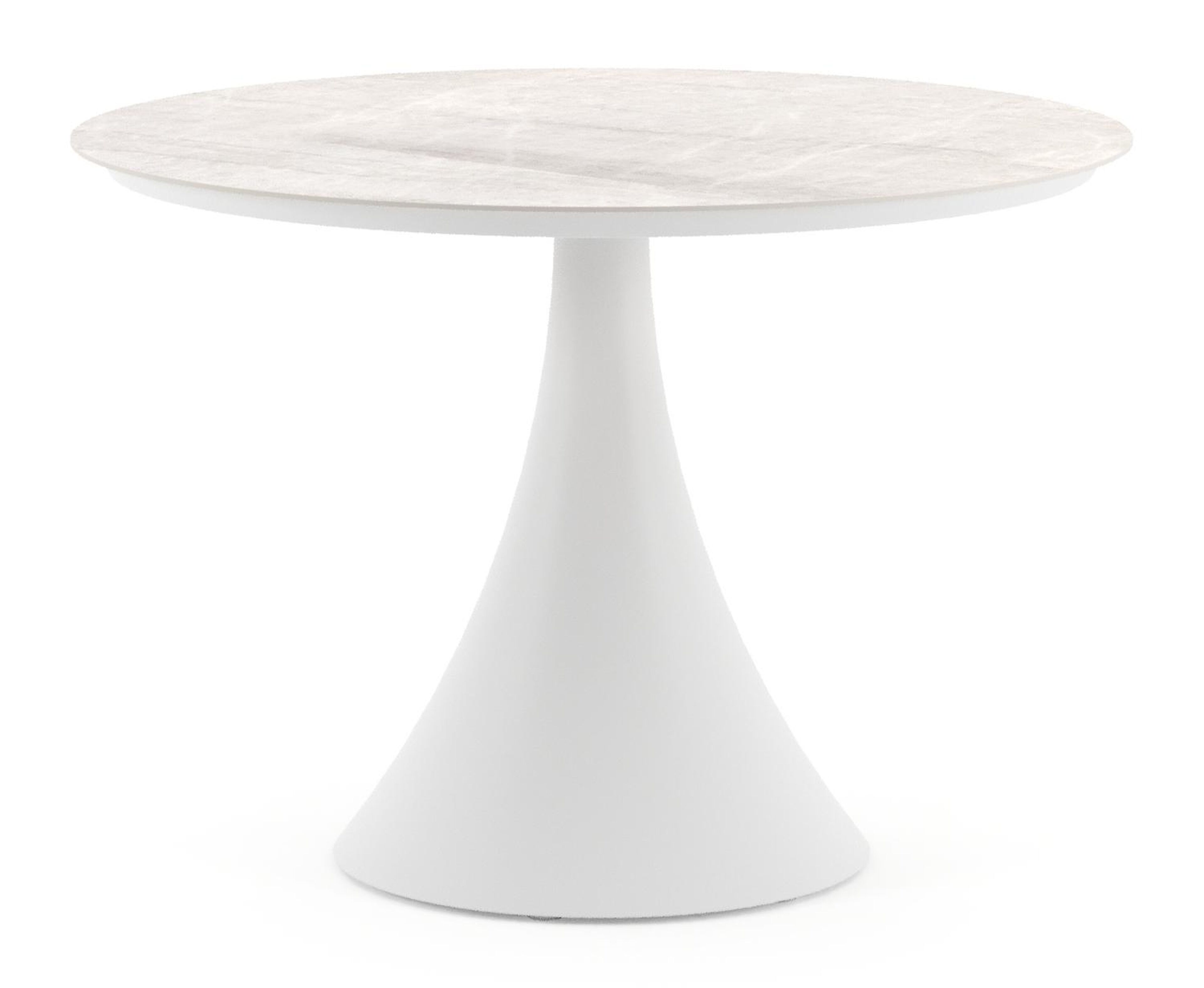 Fano tuintafel rond in wit aluminium en volkeramiek Travertino Bianco - Dia. 110 x H 74 cm