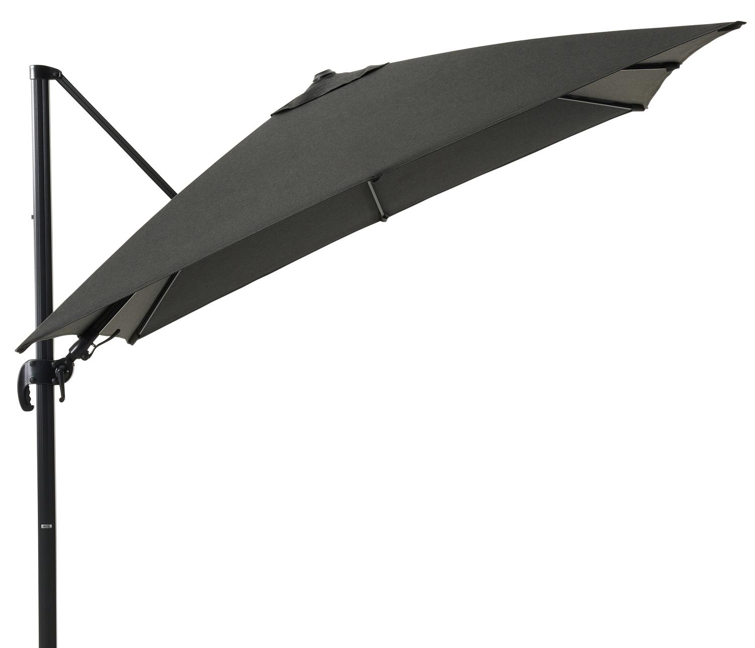 Avola zweefparasol met tiltfunctie in zwart aluminium met natte sooty all weather sunbrella® premium parasoldoek - L1 300 x L2 300 cm (zonder voet)