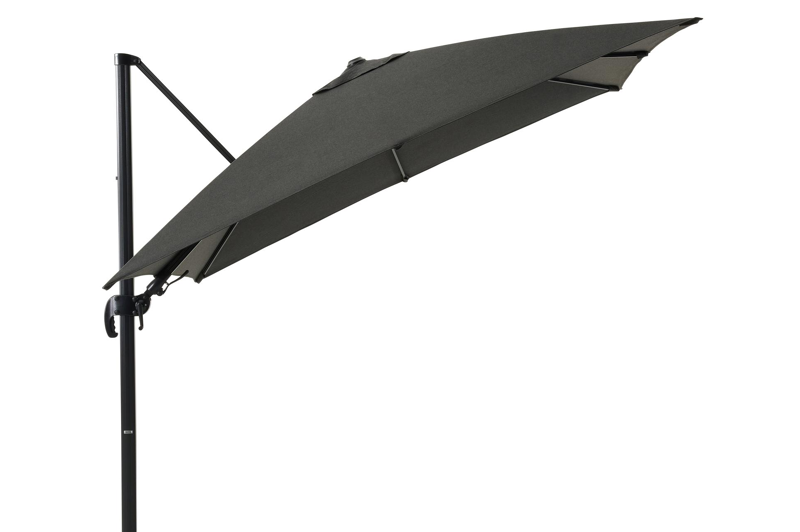 Avola zweefparasol met tiltfunctie in zwart aluminium met natte sooty all weather sunbrella® premium parasoldoek - L1 300 x L2 300 cm (zonder voet)