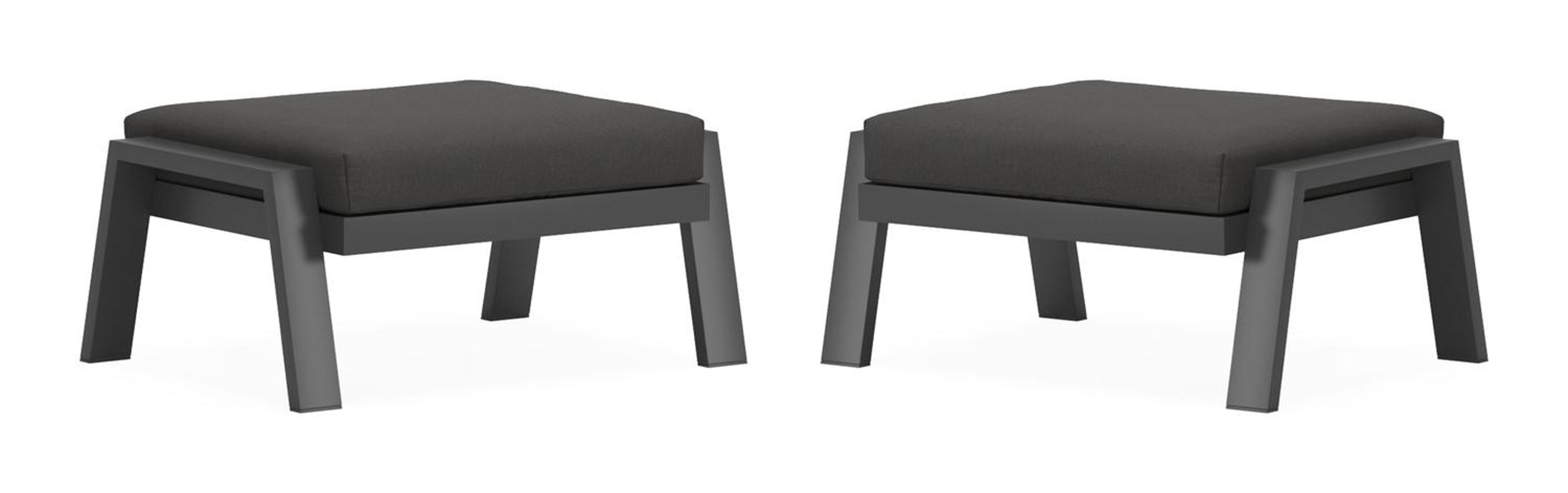 Set van 2 Veneto poefs in zwart aluminium met natte sooty all weather sunbrella® premium kussen