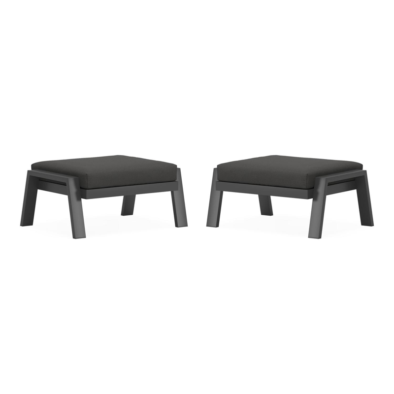 Set van 2 Veneto poefs in zwart aluminium met natte sooty all weather sunbrella® premium kussen