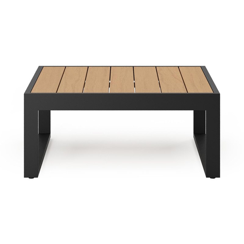 Caldela loungetafel in zwart aluminium en polywood - L 70 x B 70 x H 30.5 cm