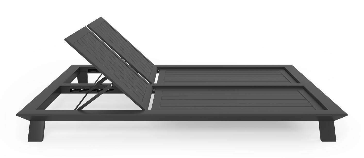 Cesano verstelbaar dubbel ligbed in zwart aluminium met marbella beige all weather cosytica kussen