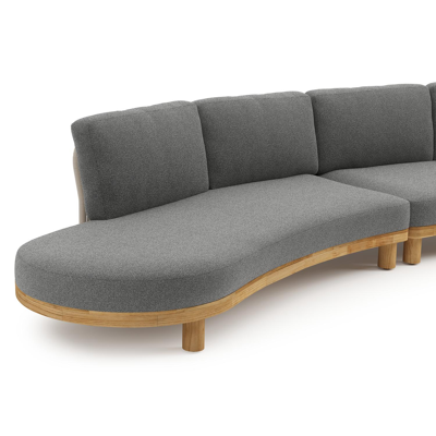 Donato loungebank in teak en beige verticaal geweven ronde rope met all weather cosytica Catania Black kussen