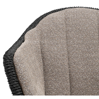 Chaise de jardin Pagino en teck naturel et résine tressée ronde noir avec coussin en All Weather Sunbrella® Luxe Wander Manioc