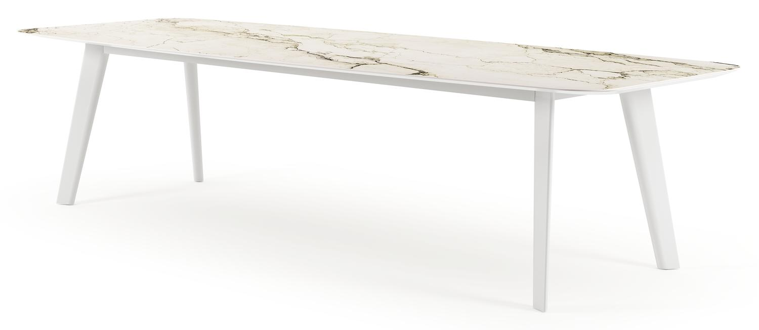 Lacrima tuintafel bootvorm in wit aluminium en volkeramiek colorado dunes - L 315 x B 115 x H 73 cm