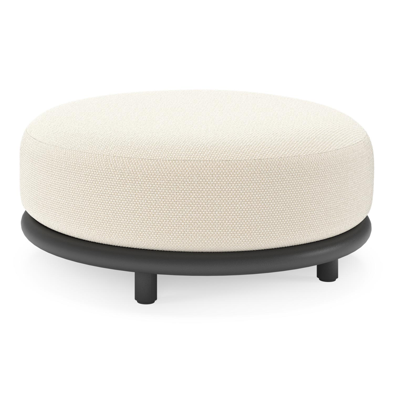 Lomano poef in zwart aluminium en beige verticaal geweven luxe vlakke rope met Althea Off White all weather cosytica