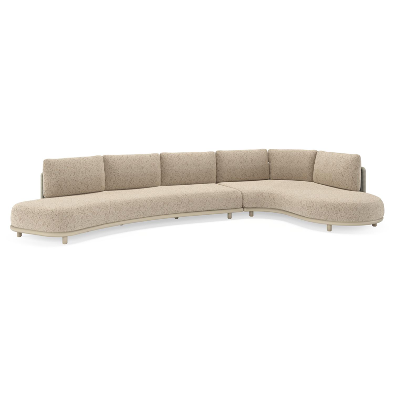 Lomano loungehoek in beige aluminium en beige verticaal geweven luxe vlakke rope met Bora Jungle all weather cosytica