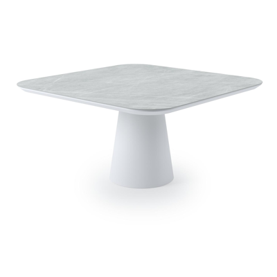 Donato tuintafel in wit aluminium en volkeramiek zaha stone - L 148 x B 148 x H 74 cm