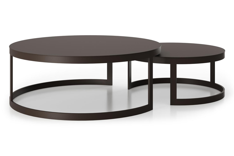 Enna set van 2 loungetafels in donkerbruin aluminium - Dia. 100/70 x H 37/30 cm