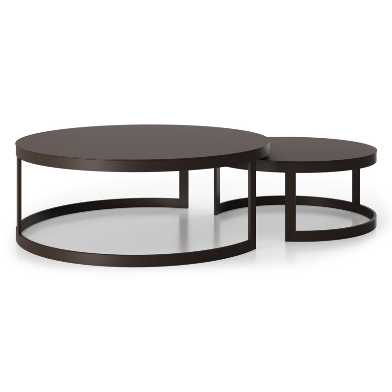 Ensemble de 2 table basse Enna en aluminium brun foncé - Diam. 100/70 x Haut. 37/30 cm