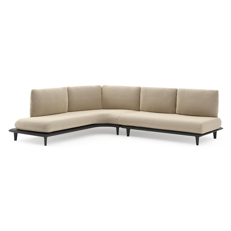 Bomero loungehoek in zwart aluminium met althea camel all weather cosytica kussen