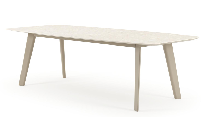 Lacrima tuintafel bootvorm in beige aluminium en volkeramiek retrostone - L 255 x B 115 cm