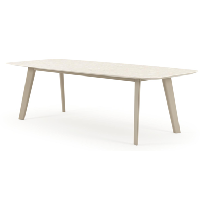 Lacrima tuintafel bootvorm in beige aluminium en volkeramiek retrostone - L 255 x B 115 cm