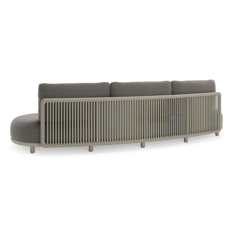 Lomano loungebank in beige aluminium en beige verticaal geweven luxe vlakke rope met Chartres Drizzle all weather sunbrella® luxe