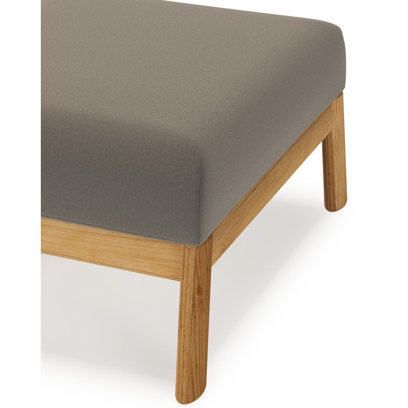 Pouf Amaro en teck et coussin en all weather sunbrella® luxe natte carbon beige