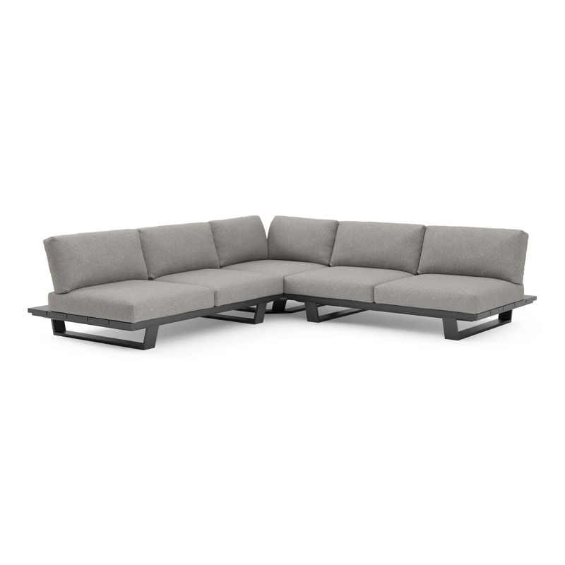 Pagino loungehoek in zwart aluminium met tundra charcoal all weather sunbrella® luxe kussen