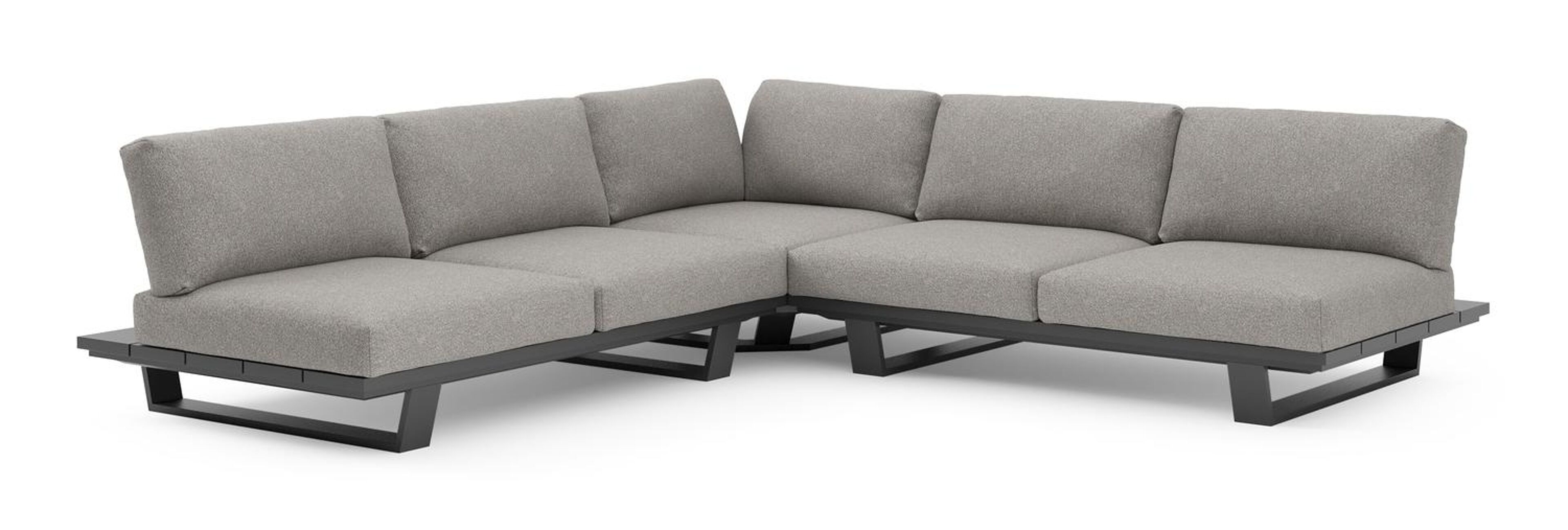 Pagino loungehoek in zwart aluminium met tundra charcoal all weather sunbrella® luxe kussen