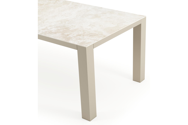 Table de jardin Nano rectangulaire en aluminium beige et céramique pleine Rapolano Lg. 240 x Lrg. 100 cm