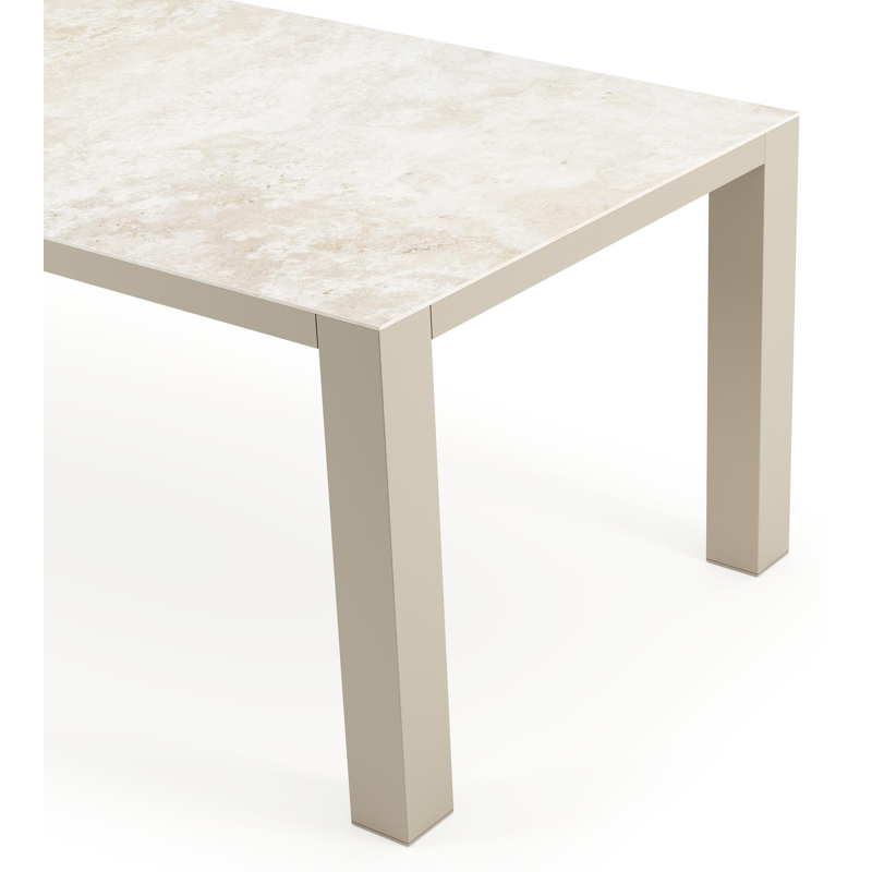 Table de jardin Nano rectangulaire en aluminium beige et céramique pleine Rapolano Lg. 240 x Lrg. 100 cm