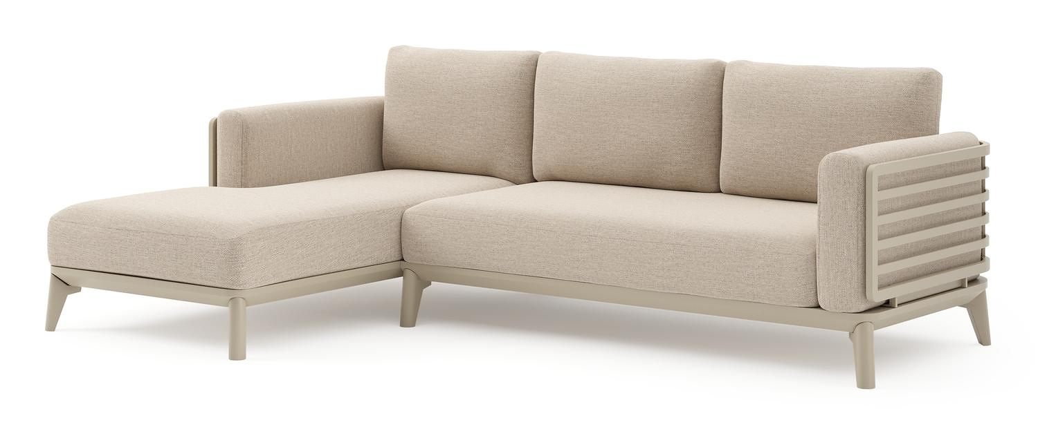 Salon de jardin d'angle Mosa en aluminium beige et coussins en weather+ softtouch rustic