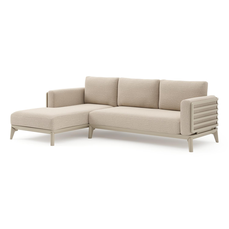 Salon de jardin d'angle Mosa en aluminium beige et coussins en weather+ softtouch rustic