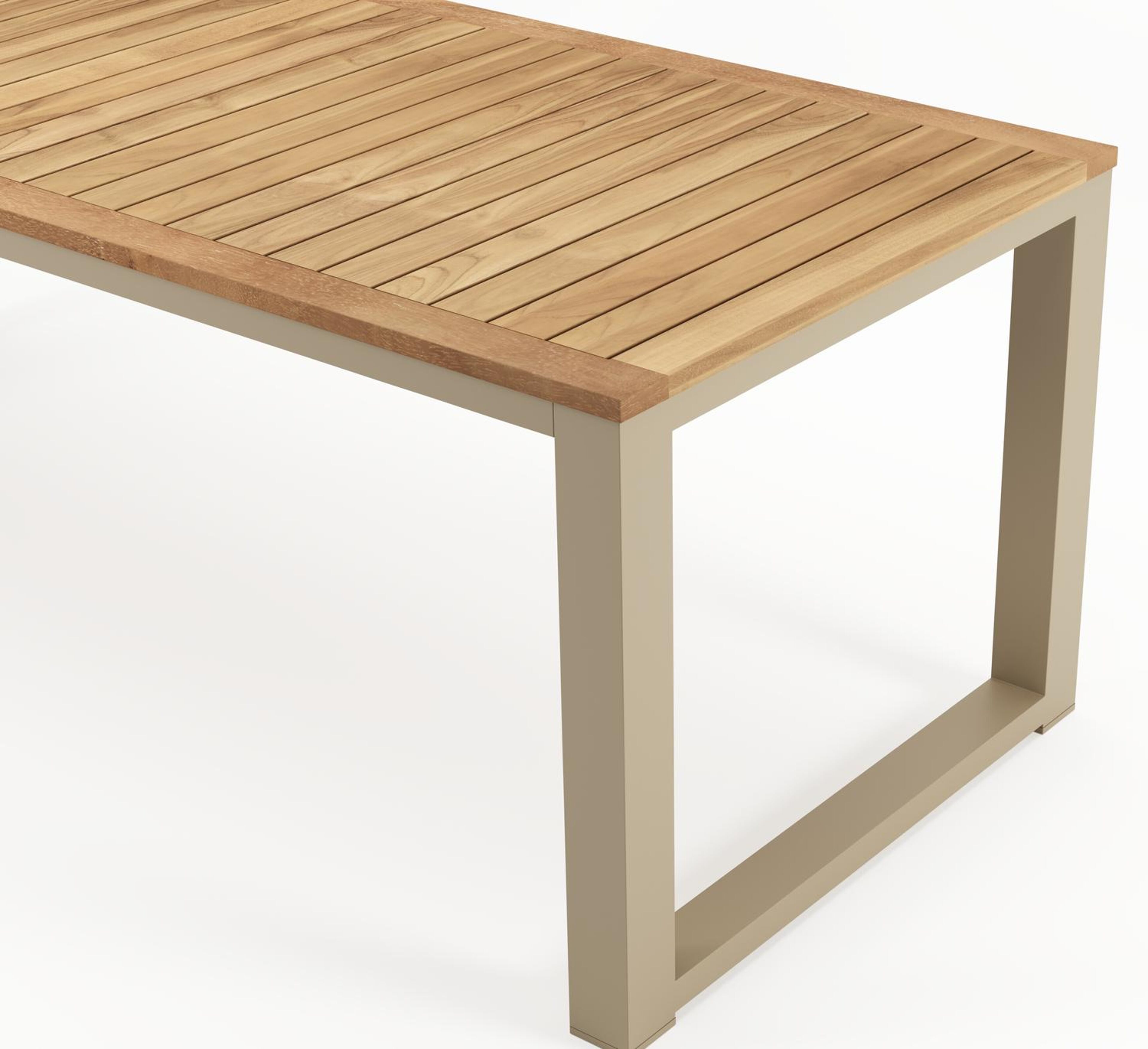 Table de jardin Livo rectangulaire en aluminium beige et teck Naturel - Lg. 220 x Lrg. 92 x Haut. 73.5 cm