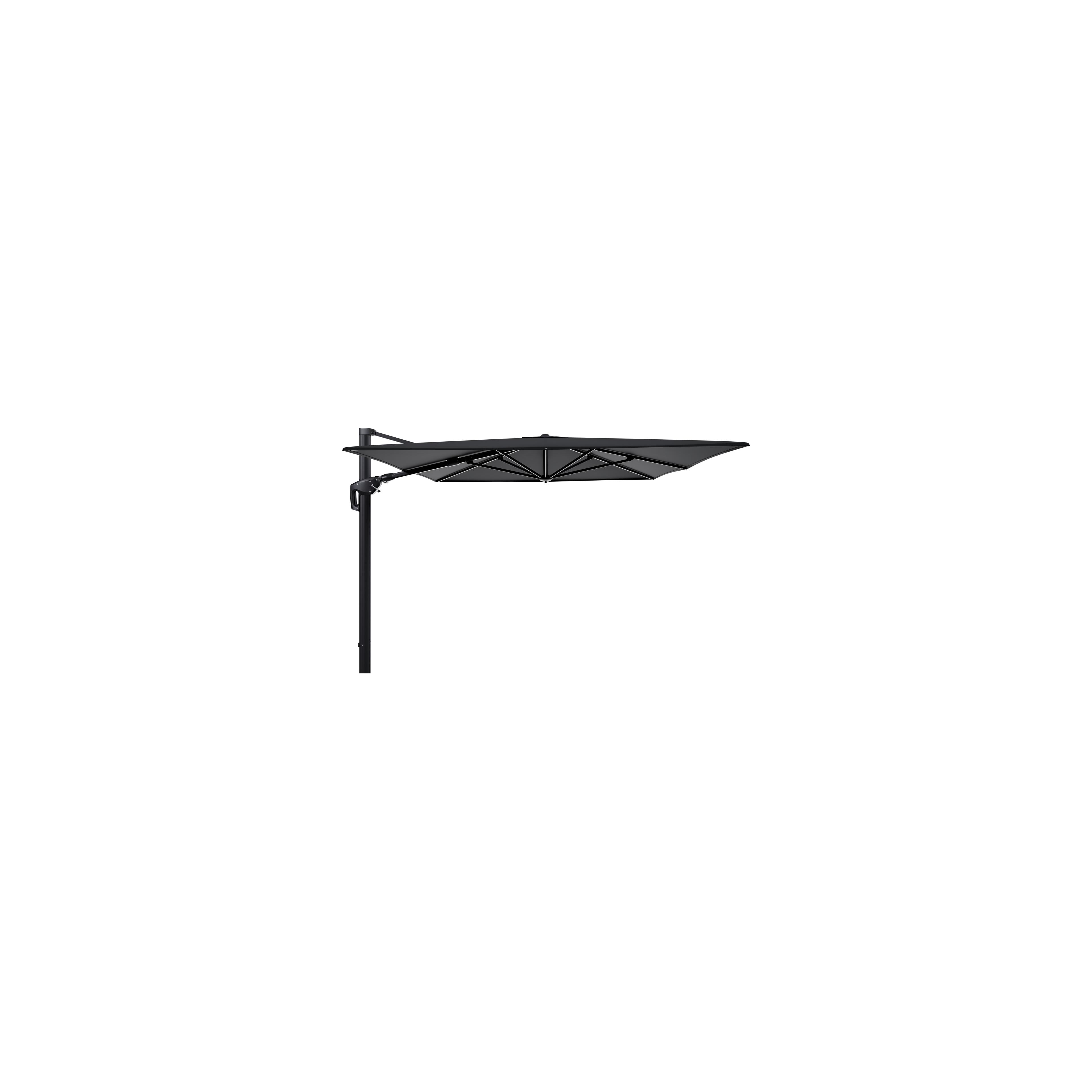 Minore zweefparasol met tiltfunctie in zwart aluminium met zwart all weather sunbrella® premium parasoldoek - L1 400 x L2 300 cm (zonder voet)