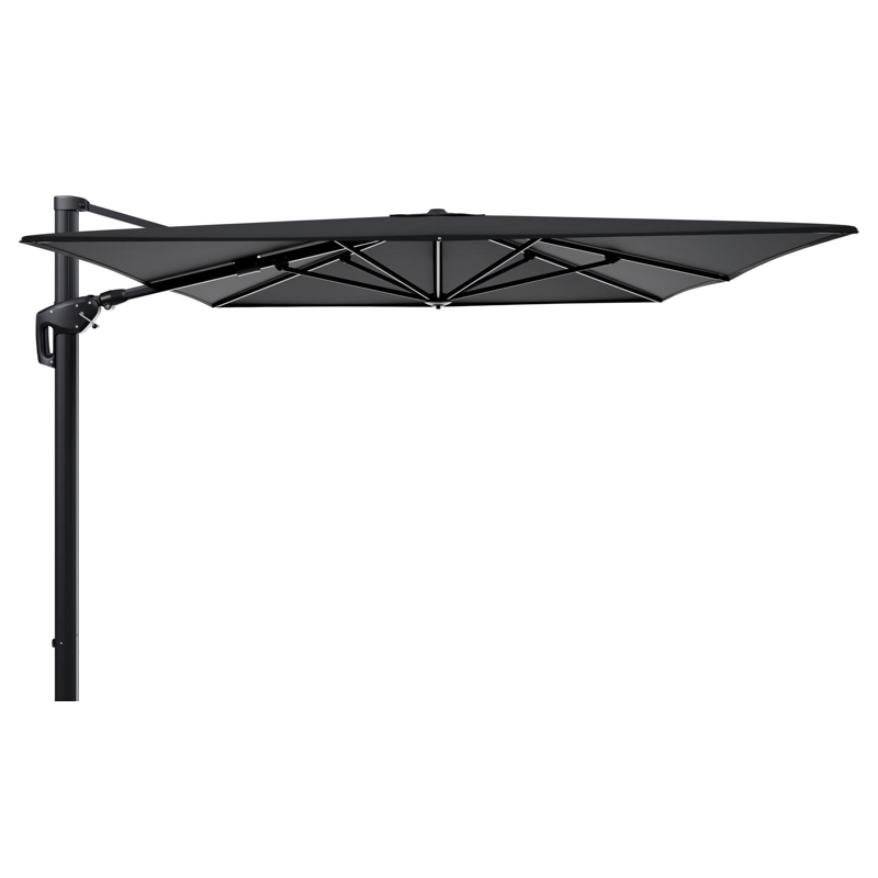 Minore zweefparasol met tiltfunctie in zwart aluminium met zwart all weather sunbrella® premium parasoldoek - L1 400 x L2 300 cm (zonder voet)