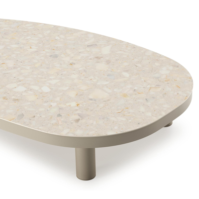 Donato loungetafel organisch in beige aluminium en volkeramiek Retrostone - L 151 x B 90 x H 24.5 cm