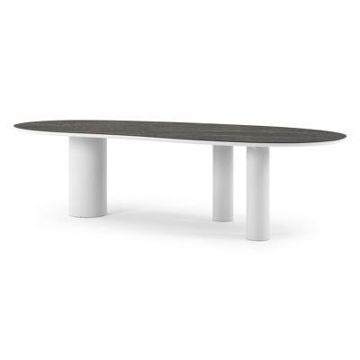 Table de jardin Organo organique en aluminium blanc et céramique pleine Black Obsession - Lg. 280 x Lrg. 120 x Haut. 74 cm
