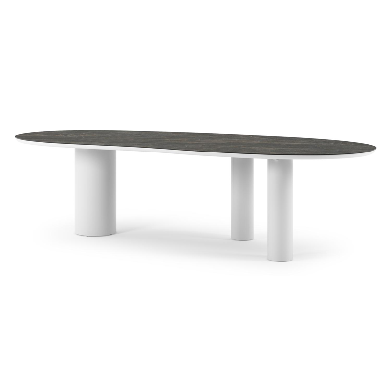 Table de jardin Organo organique en aluminium blanc et céramique pleine Black Obsession - Lg. 280 x Lrg. 120 x Haut. 74 cm