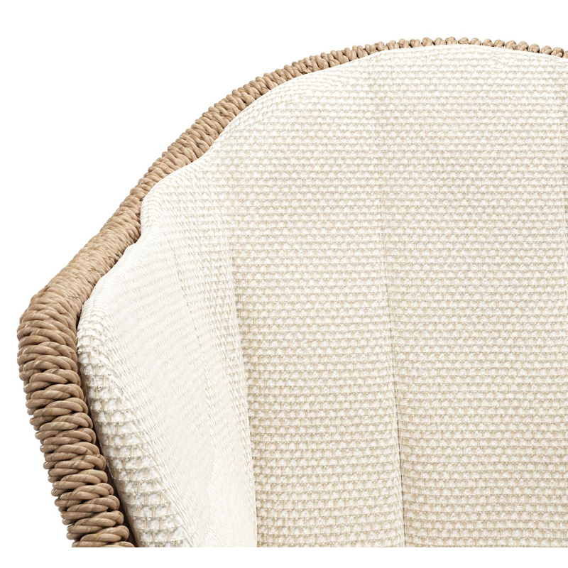 Pagino tuinstoel in wit aluminium en naturel ronde wicker met zitkussen in All Weather Cosytica Althea Off White