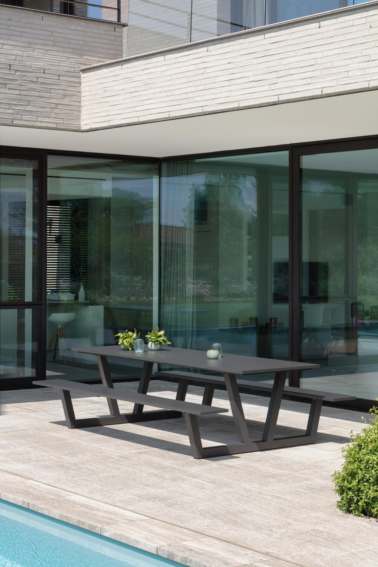 Felino picknicktafel in zwart aluminium - L 260 x B 176 x H 76 cm