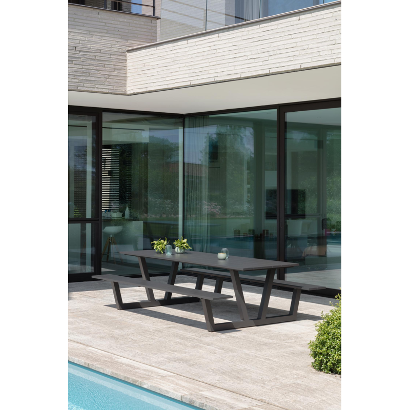 Felino picknicktafel in zwart aluminium - L 260 x B 176 x H 76 cm