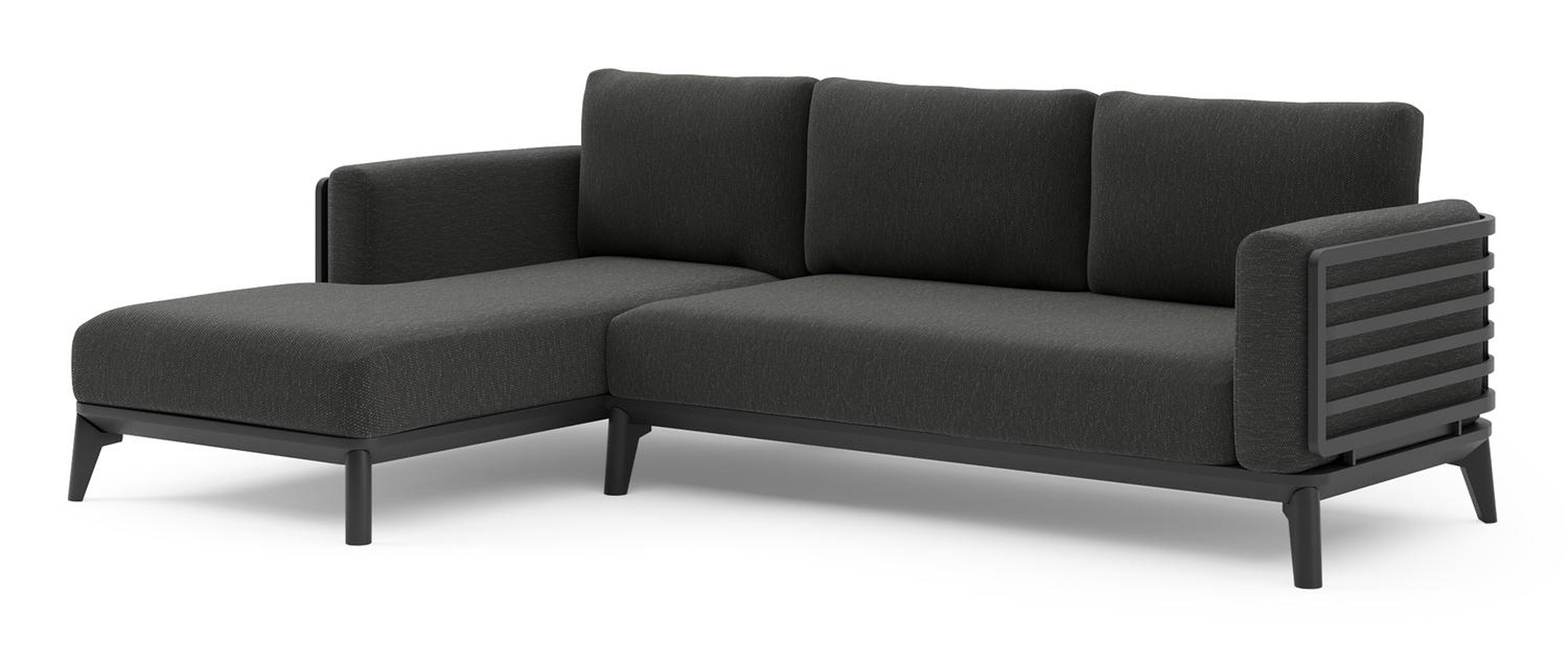 Salon de jardin d'angle Mosa en aluminium noir et coussins en weather+ softtouch sky black