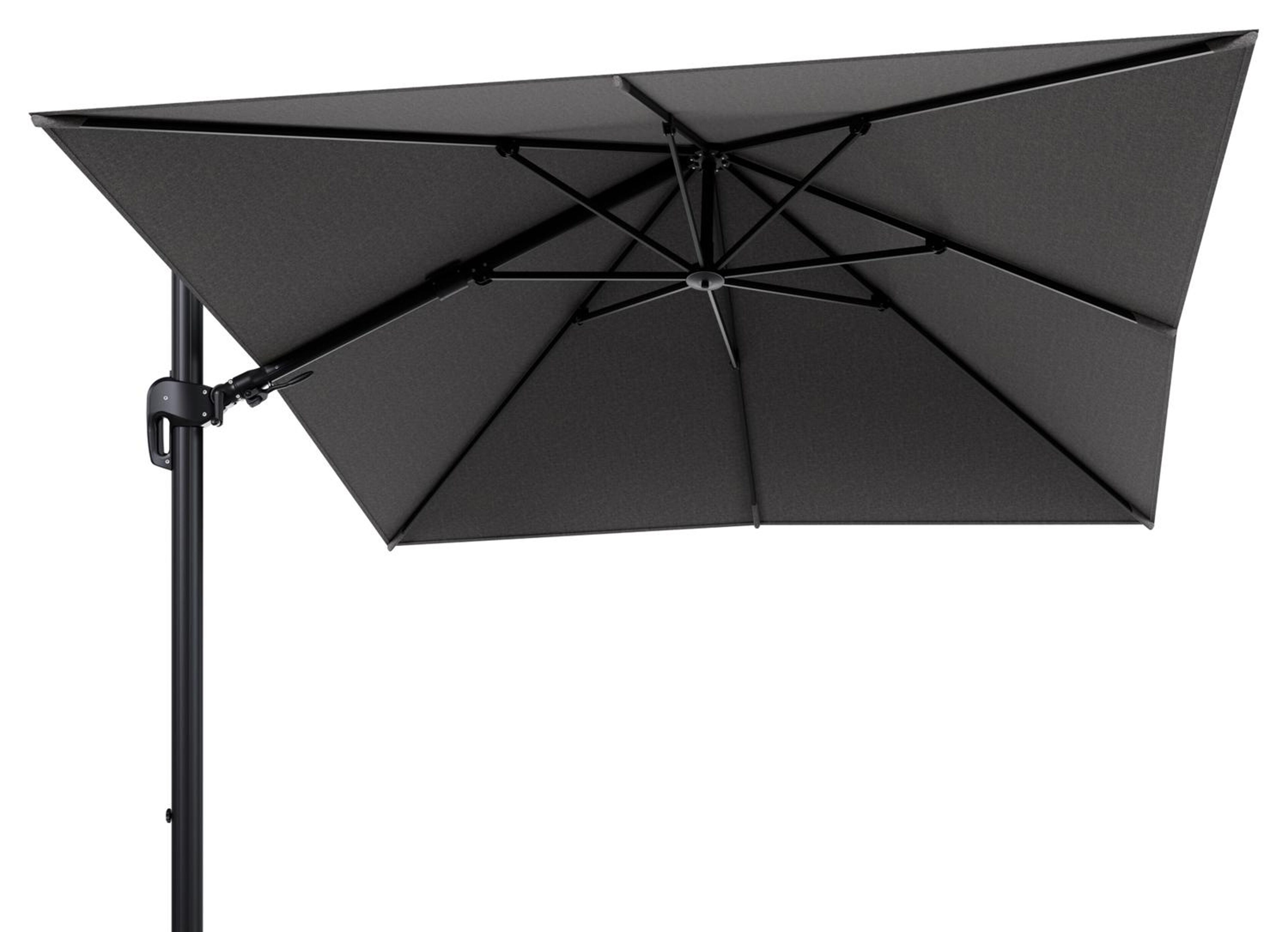 Rufina zweefparasol tiltfunctie in zwart aluminium en parasoldoek in All Weather Sunbrella® Luxe Chartres Drizzle  - L1 300 x L2 300 cm (zonder voet) (zonder voet)