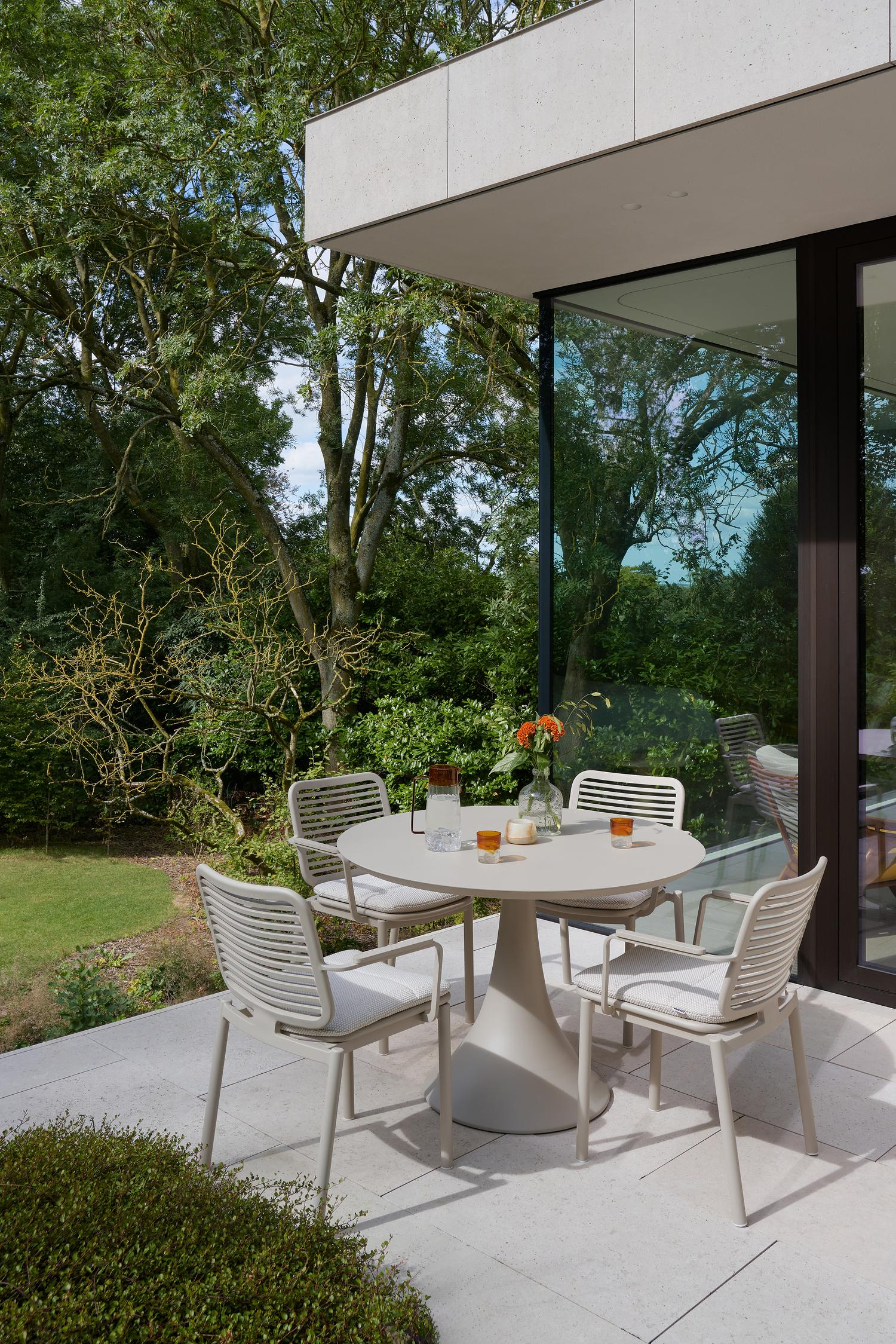 Table de jardin Fano ronde en aluminium beige - Diam. 110 cm