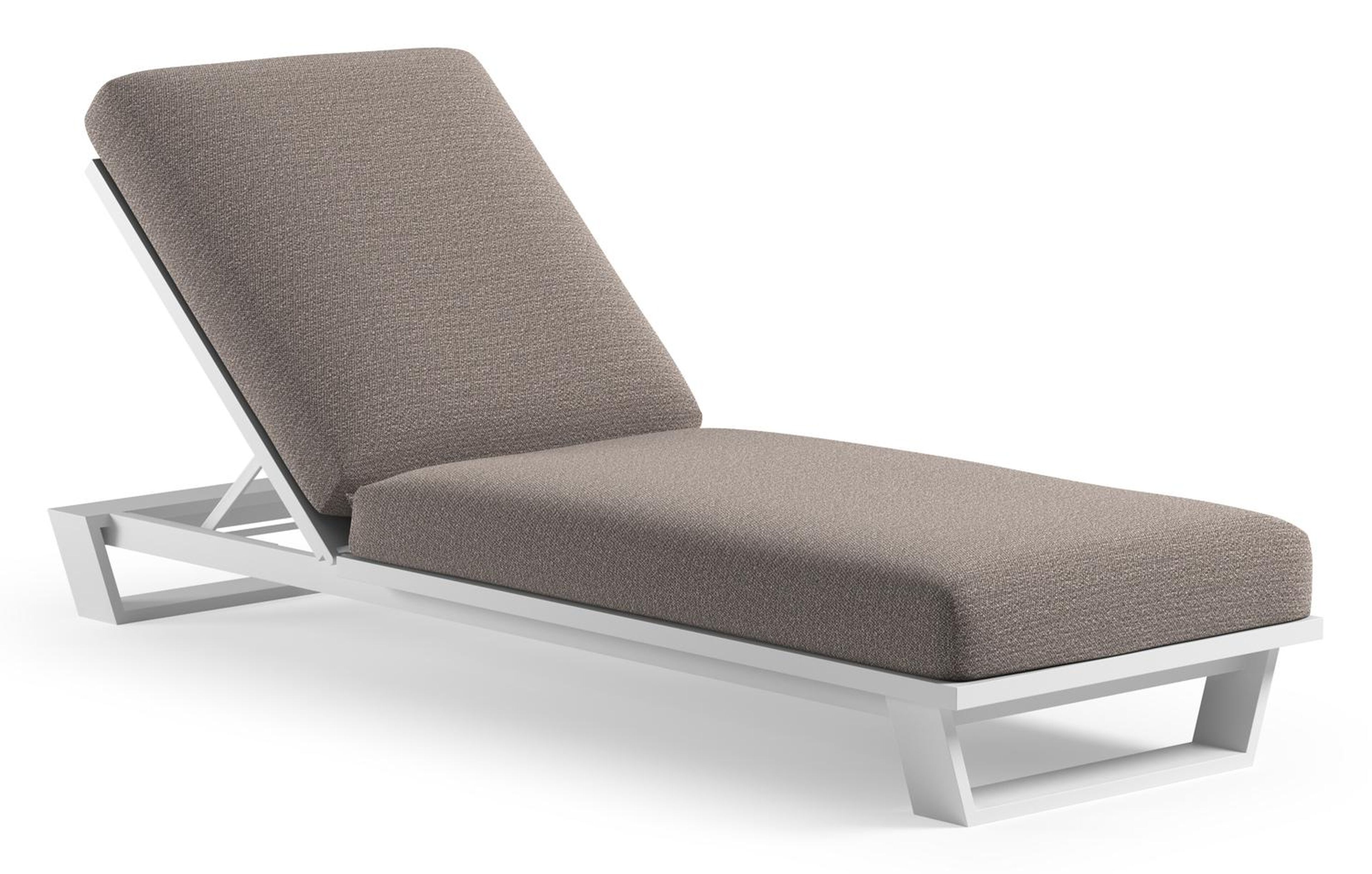 Chaise longue réglable Pagino en aluminium blanc et coussin en all weather Sunbrella® luxe wander granite
