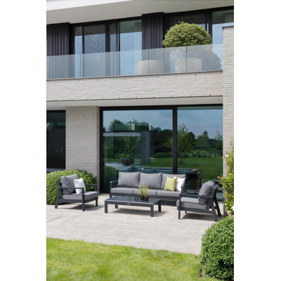 Aurano loungeset in zwart aluminium met grijs weather+ softtouch kussens