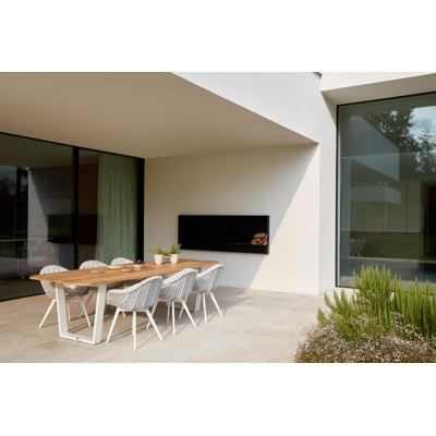Pagino tuintafel in wit aluminium en teak - L 280 x B 115 x H 75 cm