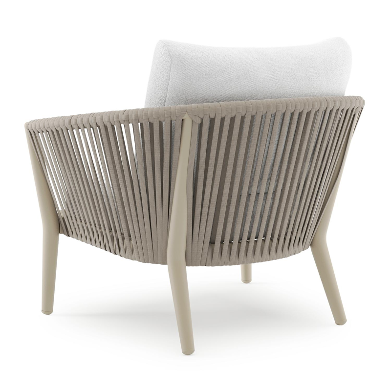 Orso loungestoel in beige aluminium en beige verticaal geweven luxe vlakke rope met Ego Birch all weather solica kussen