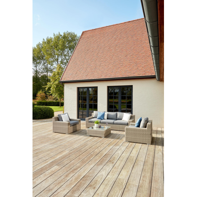 Canapé de jardin Pintura 3-pl en résine tressée gris et gris avec coussin en weather+ softtouch gris