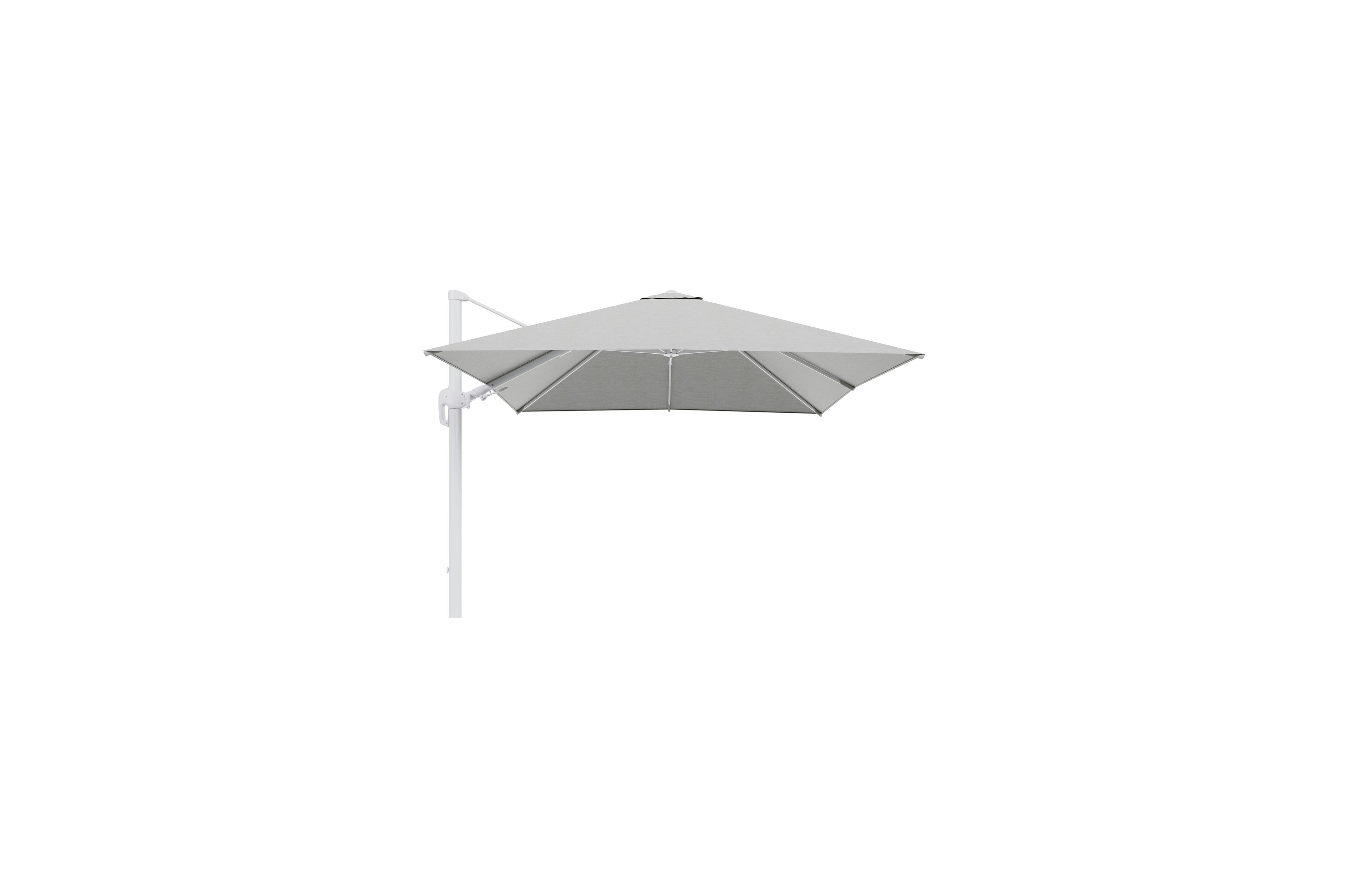 Rufina zweefparasol met tiltfunctie in wit aluminium met grijs sunbrella® premium parasoldoek - L1 300 x L2 300 cm (zonder voet)