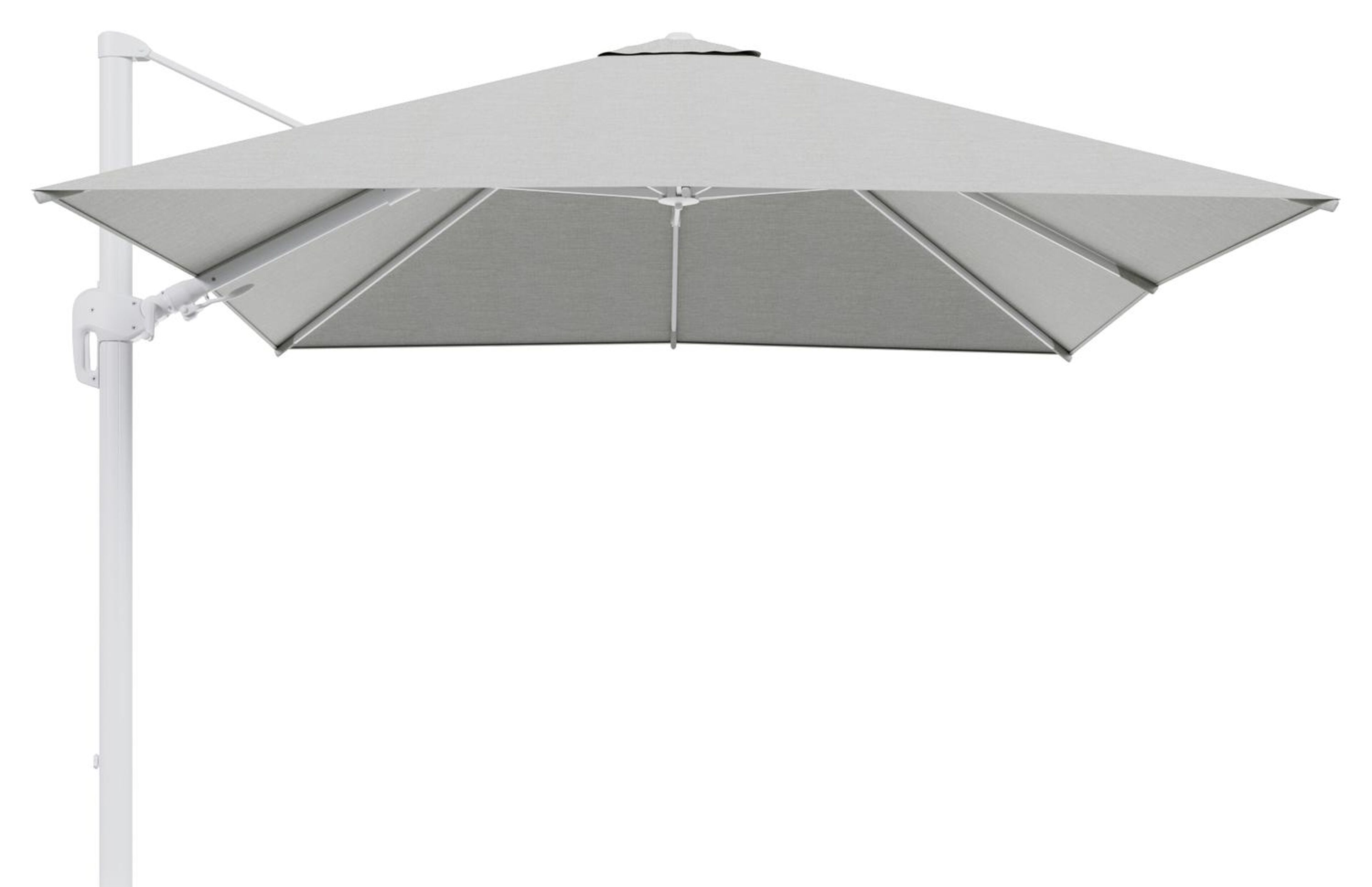 Parasol pendant Rufina avec fonction tilt en aluminium blanc avec toile de parasol en all weather sunbrella® premium gris - Larg1 300 x Larg2 300 cm (sans pied de parasol)