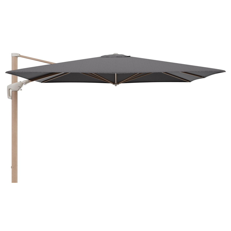 Minore zweefparasol met tiltfunctie in houtlook aluminium en Firenze Tunder All Weather Solica parasoldoek - L1 280 x L2 370 cm (zonder voet)