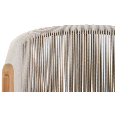 Gardo tuinstoel in teak en beige verticaal geweven ronde rope met kussen in lopi marble all weather sunbrella® luxe