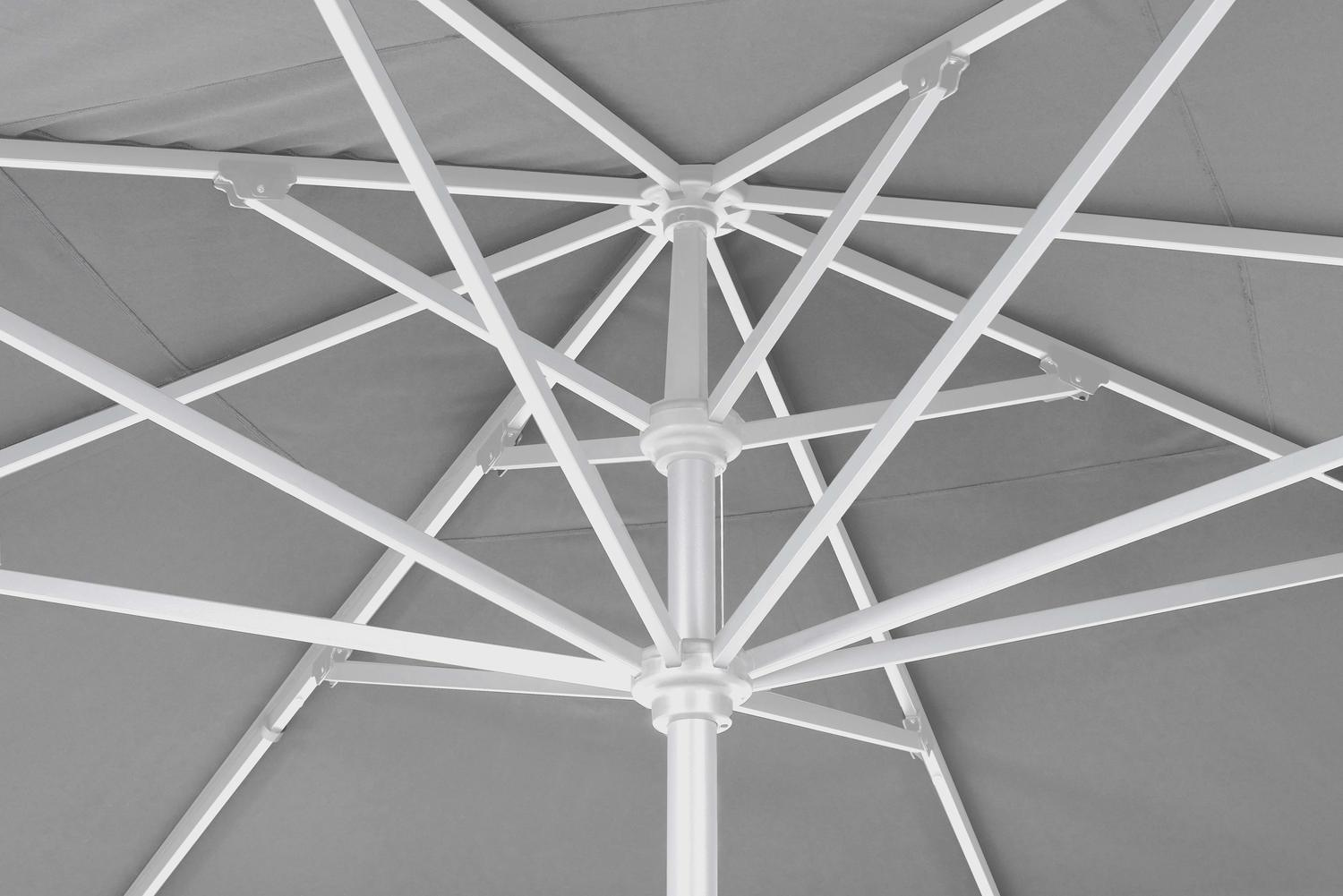 Solino staanparasol in wit aluminium met grijs all weather sunbrella® premium parasoldoek - L1 400 x L2 400 cm (zonder voet)